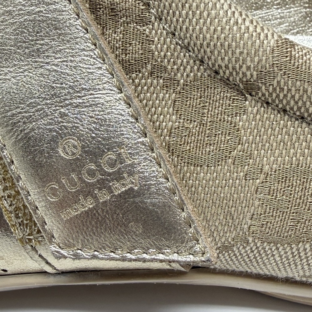 Gucci Guccissima Metallic Gold Canvas Leather‎ Hook Loop Sneakers Women 11 - Picture 3 of 15